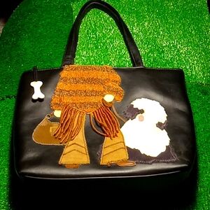 Dog Applique Black Purse. 8×10 size.